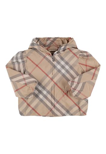 Check Print Cotton Blend Hooded Jacket