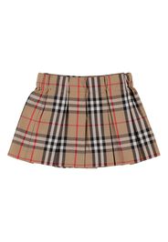 Check Print Pleated Cotton Skirt