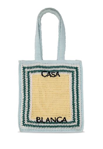 Borsa Shopping In Cotone Crochet Con Logo