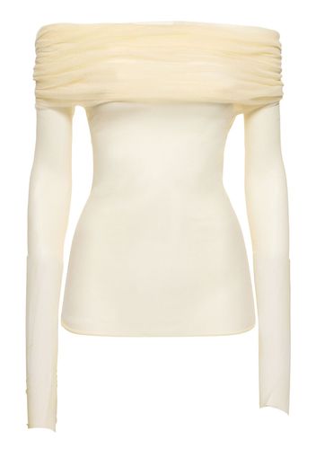 Off-the-shoulder Veiled Silk Top
