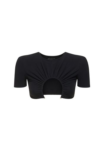 T-shirt Cropped Con Anello In Metallo