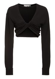 Vivenda Drape Long Sleeve Cropped Top