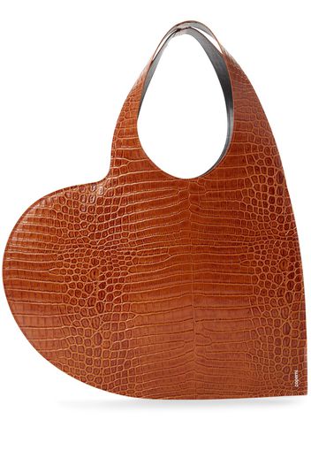 Heart Croc Embossed Leather Tote Bag