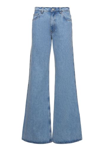 Pantaloni Gamba Ampia A Vita Alta In Denim