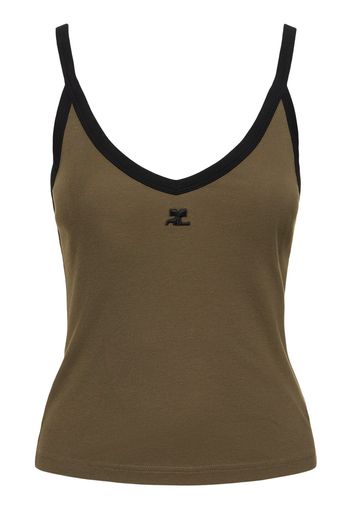 Contrast V-neck Cotton Tank Top