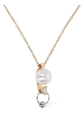 Collana 2 In 1 In Oro 18kt Con Diamanti E Perla