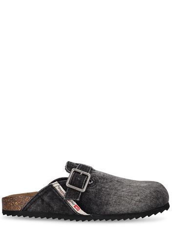 Mules In Denim Di Cotone Con Logo