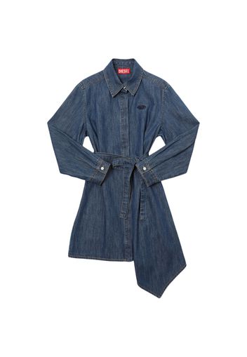 Vestito In Denim Di Cotone Con Cintura