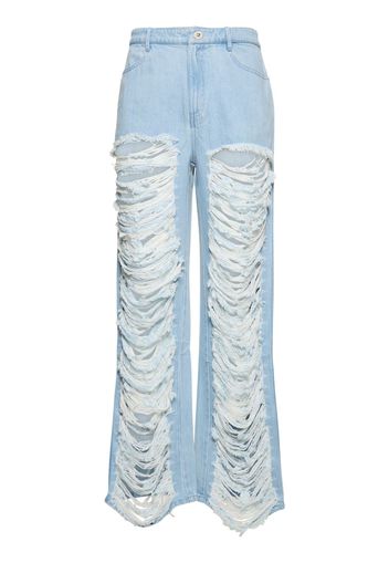 Jeans Laghi In Denim Di Cotone Distressed