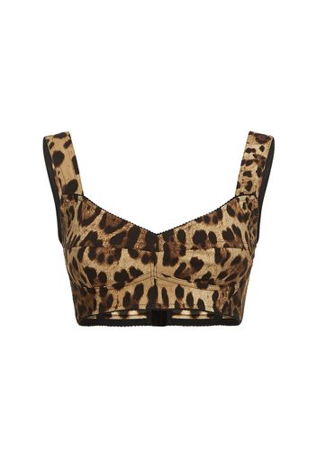 Crop Top In Seta Charmeuse Leopard