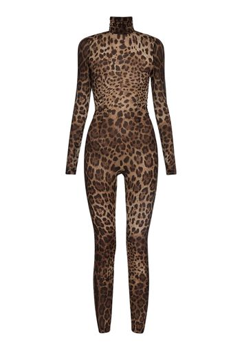 Tuta In Chiffon Di Seta Leopard