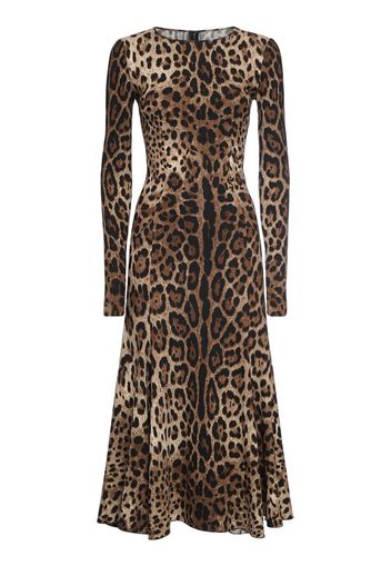 Vestito Midi In Cady Leopard