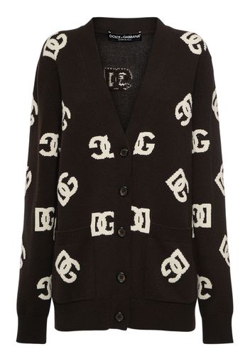 Cardigan In Maglia Con Logo Jacquard