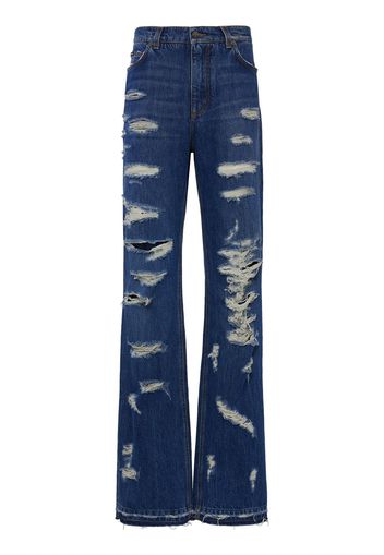 Jeans Larghi In Denim Distressed