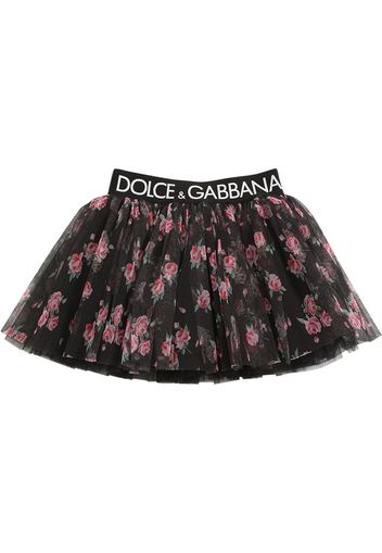 Minigonna In Tulle Stampato Con Logo Tape