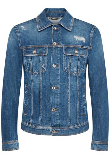 Giacca In Denim Di Cotone Distressed Stretch