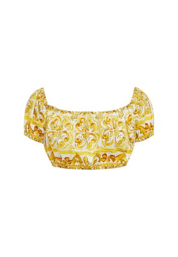 Crop Top In Popeline Stampa Maiolica