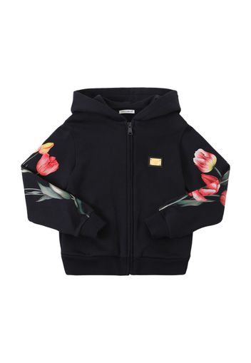 Printed Cotton Zip-up Sweatshirt W/ Hood