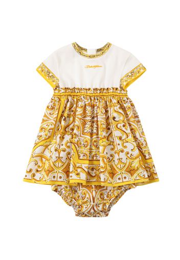 Maiolica Print Cotton Dress&diaper Cover