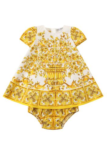 Maiolica Print Cotton Dress&diaper Cover