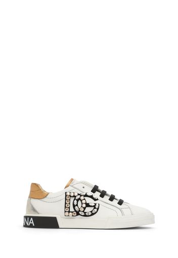 Embellished Logo Leather Sneakers