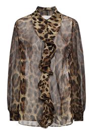 Camicia In Chiffon Di Seta Leopard