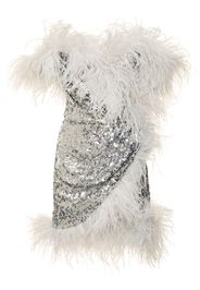 Sequined Mini Dress W/ Feather Trim