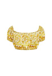 Crop Top In Popeline Stampa Maiolica