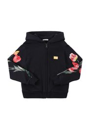 Printed Cotton Zip-up Sweatshirt W/ Hood