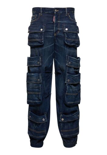 Jeans Cargo Larghi Vita Bassa In Denim