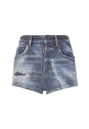 Shorts Vita Alta In Denim / Decorazioni