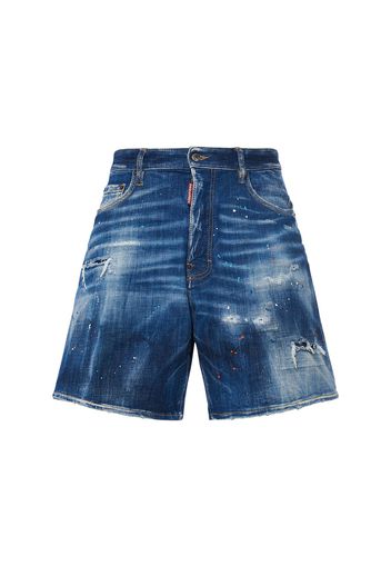 Shorts Boxer Fit In Denim Di Cotone