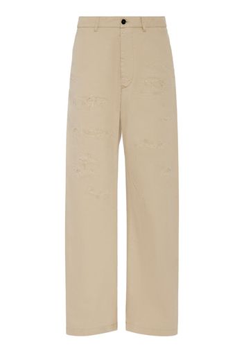 Pantaloni Chino Oversize In Cotone Distressed