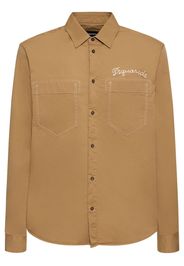 Camicia In Twill Di Cotone Stretch Con Logo