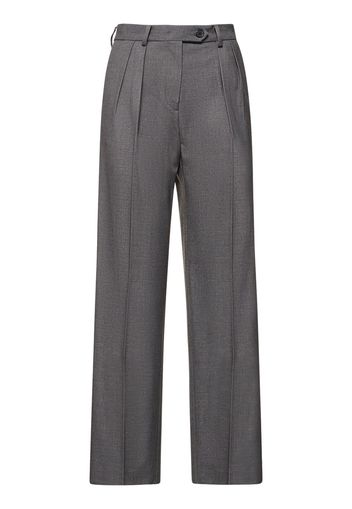 Pleated Wool Blend Wide Pants