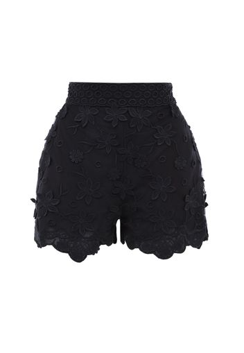 Shorts Vita Alta In Tulle Con Ricami