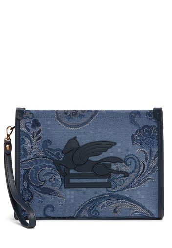 Borsa Pouch Fiore In Denim Jacquard