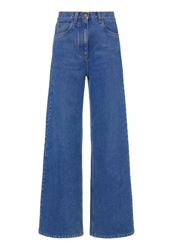 Jeans Larghi Vita Alta In Denim