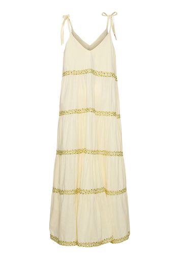 Embroidered Cotton Flared Long Dress