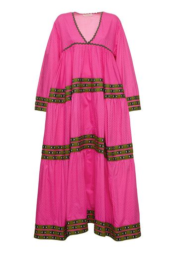 Striped Embroidered L/s Maxi Dress