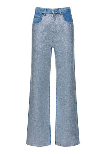 Jeans Dritti In Denim Con Cristalli