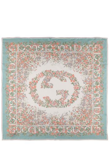 Gg Flowers Silk Twill Scarf