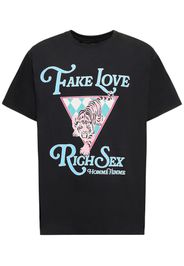 T-shirt Fake Love Rich Sex Tiger In Cotone