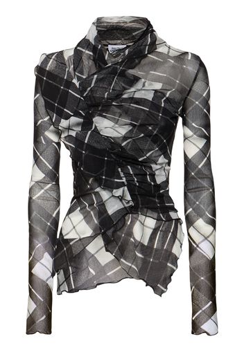 Top Drappeggiato In Mesh Distorted Tartan