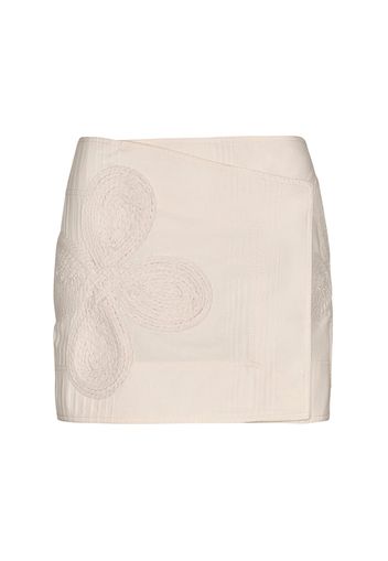 Embroidered Cotton Mini Wrap Skirt