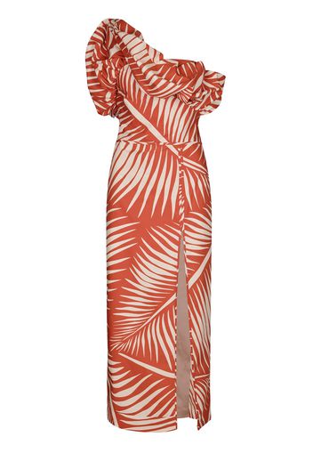 Printed Poplin One-shoulder Midi Dress