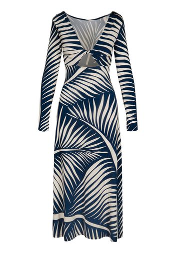 Printed Shiny Jersey Cutout Midi Dress