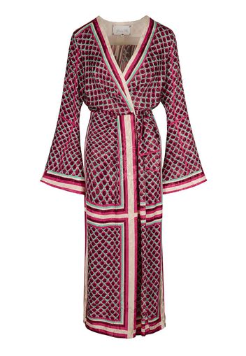 Jacquard Long Sleeve Midi Wrap Dress