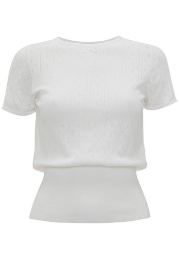 T-shirt In Cotone Pointelle