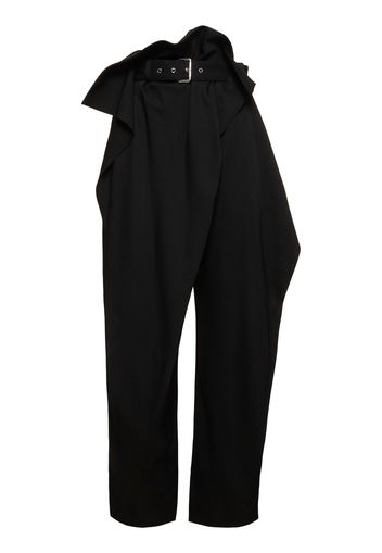 Wool Gabardine Fold-over Wide Pants